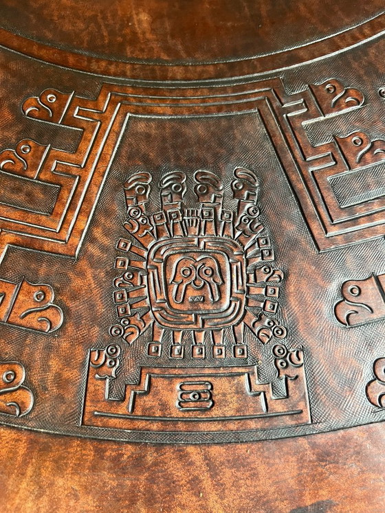Image 1 of Monumentale Angel Pazmiño leren en houten salontafel - Muebles de Estilo, Ecuador, jaren 60/70