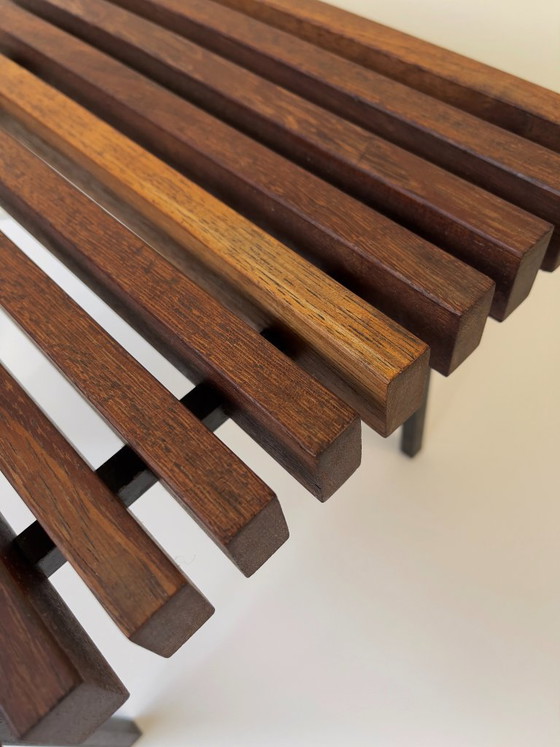 Tavolino per piante in teak Mid-Century, Sgabello, Metallo vintage originale – Libri d'arte, Legno, Ferro (photo 10 of 12)