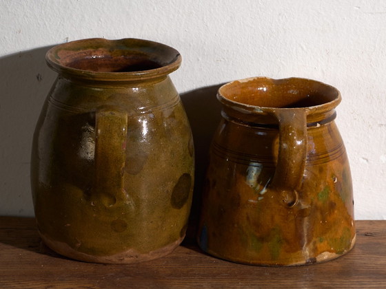 Pair of Antique Glazed Ceramic Jugs, Central Europe, circa 1920 #3, Crockery, Brown (photo 7 of 12)