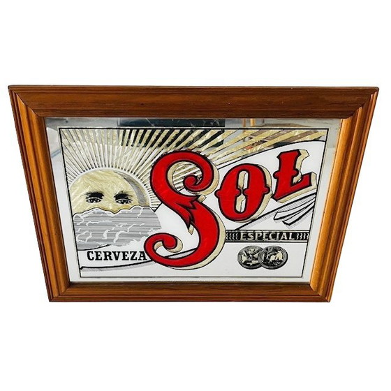 Image 1 of Vintage Mexicaanse Cerveza Sol bierspiegel 1960's