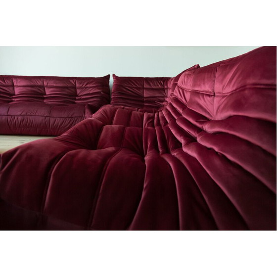 Image 1 of Togo vintage living room set in burgundy velvet by Michel Ducaroy for Ligne Roset, France 1970