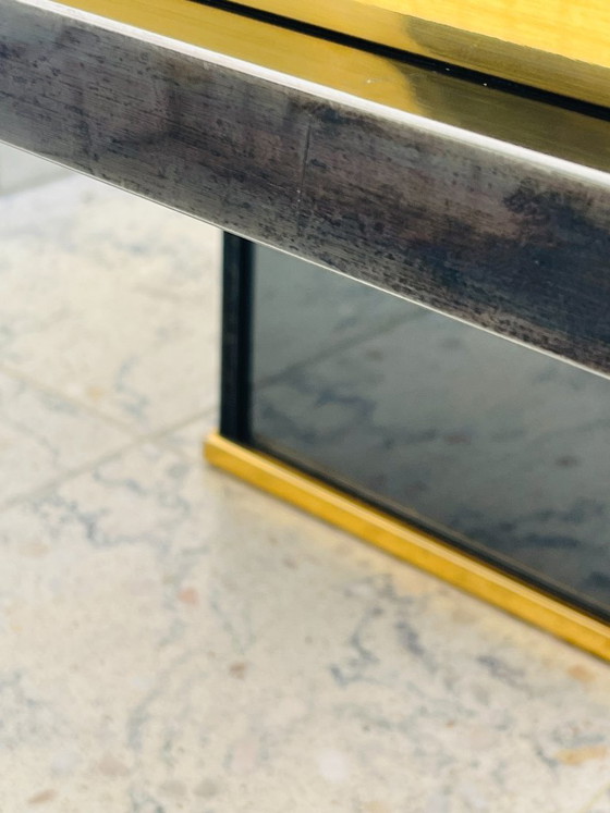 Tweekleurige salontafel van messing en zwart spiegelglas van Fedam (photo 14 of 18)