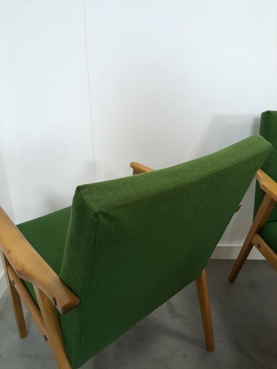Image 1 of Set of 6 groene eetkamerstoelen met beukenhout