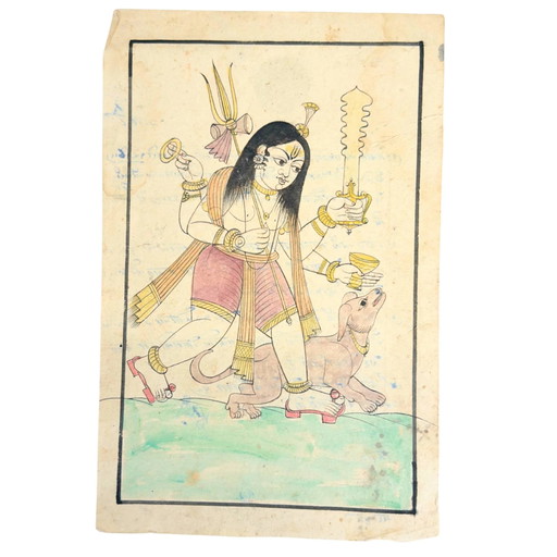 Pittura Miniatura Antica di Bhairava su Carta Bollata dello Stato di Kotah – Rajasthan, India