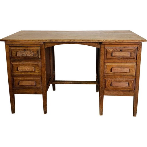 Scrivania da contabile vintage in legno massello con 3 cassetti