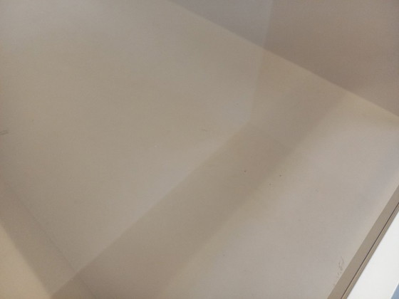 Image 1 of Vintage square coffee table in Space Age style, made of white wood and smoked glass, from the 1970s