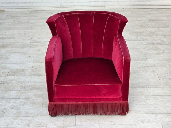 Años 60, Sillón Relax danés, Terciopelo de Mueble Rojo, Patas de Madera de Fresno. – Sillones, Velvet, Wood (photo 20 of 25)