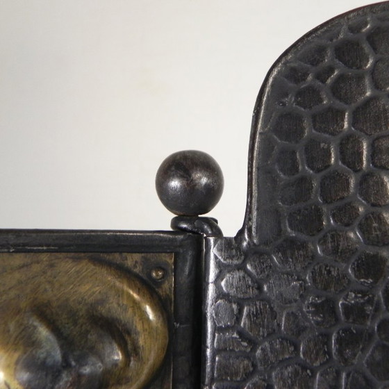 Image 1 of Stalen Art Deco kamerscherm met messing details, jaren 30