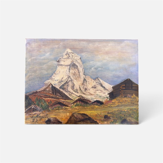 Óleo original del Matterhorn en los Alpes, firmado por F. Nagel, 1992, 40x30 cm, Zermatt, Suiza. (photo 2 of 10)