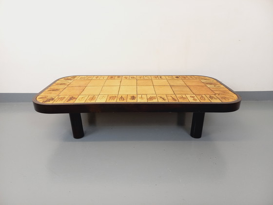 Image 1 of Vintage Roger Capron Dark Wood and Vallauris Ceramic Coffee Table from the 60s and 70s
