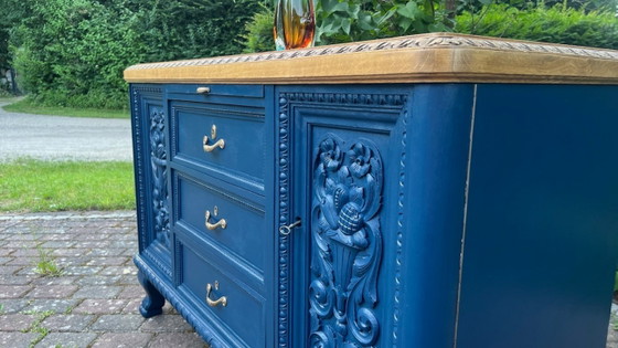 Image 1 of Blue Diamond – approx. 150-year-old sideboard/buffet | Navy blue & marble | Shipping included