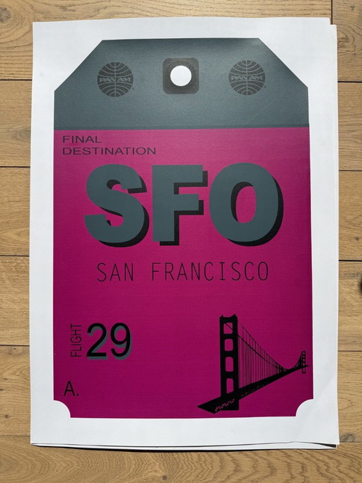 Poster di design grafico Etichetta bagaglio Panam Eames Era Frisco San Francisco – wanddecoratie, Paper