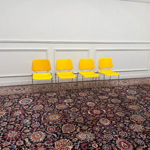 4x Sedia Vintage Gialla Matrix Krueger Di Thomas Tolleson
