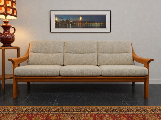 Mid Century Dänisches skandinavisches Dreisitzer-Sofa, 3-5 Sitzer Sofas, Holz, Stoff, Beige, Vintage (Foto 13 von 13)