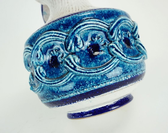 Image 1 of italian mid century VASE nuovo rinascimento relief decor white blue turquoise bitossi era