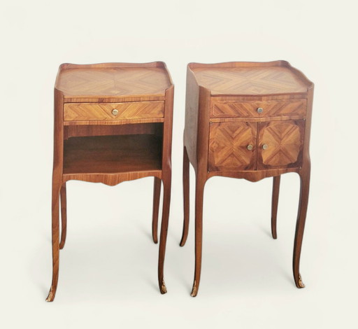 Paar nachtkastjes in Lodewijk XV-stijl - inlegwerk van palissanderhout