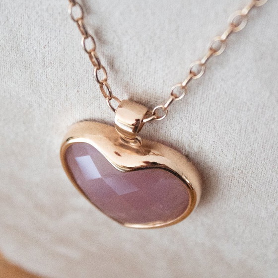 Image 1 of Collier Bronzallure Milano plaqué or 18 carats, cœur en quartz rose