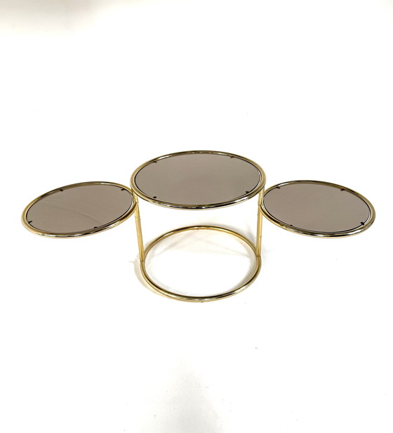 Image 1 of Vintage swivel brass & smoked glass coffee table, 1970s