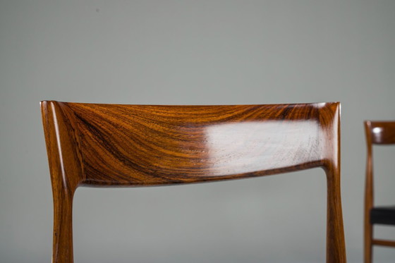 Image 1 of Mid Century Palisander Esszimmerstuhl mit Leine, 1950er Jahre, 4er Set