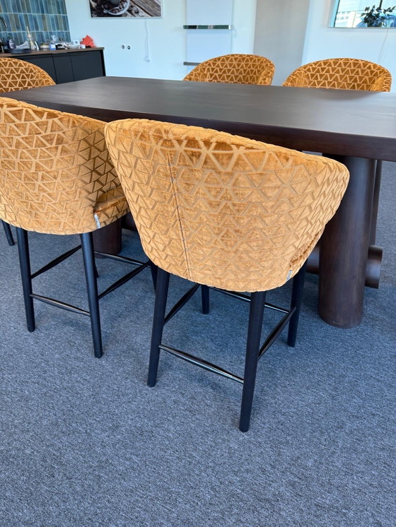 Image 1 of Richmond hoge tafel kersenhout 97x219cm set met 6 stoelen indigo triangle zithoogte 68 cm