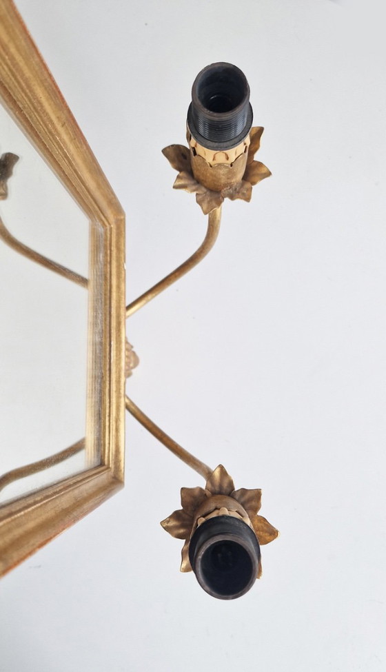 Image 1 of 2 Florentine wall mirrors with lights – gold painted, vintage