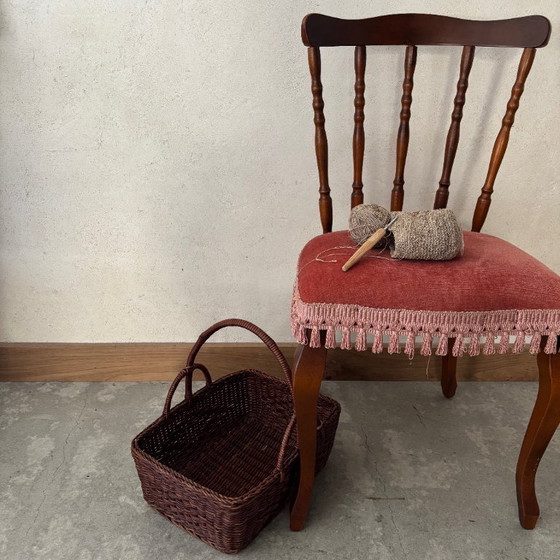 Image 1 of Wooden chair with red velvet