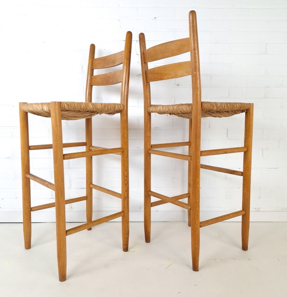 2x Vintage Barstools Minimalist Mid Century Modern 70s – Wicker, Wood (photo 5 of 10)