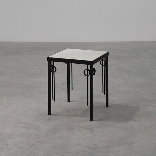 Table d'appoint carrée en fonte et marbre de Pia Manu, Belgique, années 1960