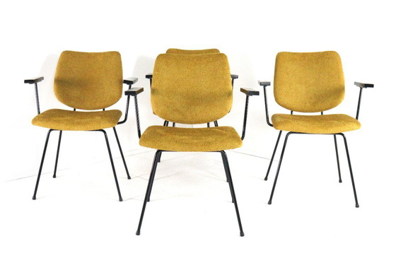 Image 1 of Set van 4 W.H. Gispen voor Kembo stoelen eetkamerstoelen vintage gestoffeerd
