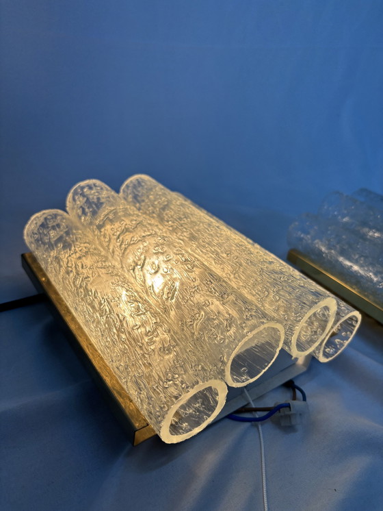 Image 1 of Ensemble d'appliques vintage Doria Leuchten tubes en verre glacé 1960
