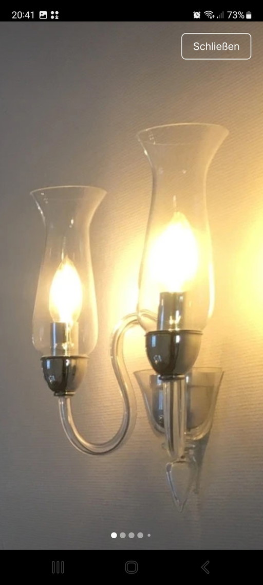 4 original De Majo wall lamps, Murano, signed Italy