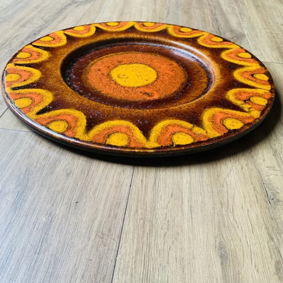 Large vintage enameled ceramic dish, Reiner Gehrig for Grünstadt, Table accessories, Orange (photo 2 of 13)