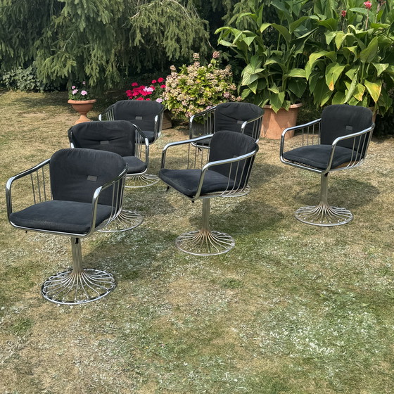 Image 1 of Rima Italy Zes vintage chromen stoelen uit de jaren 70 | Gastone Rinaldi-stijl | Mid-century modern | Space Age-design