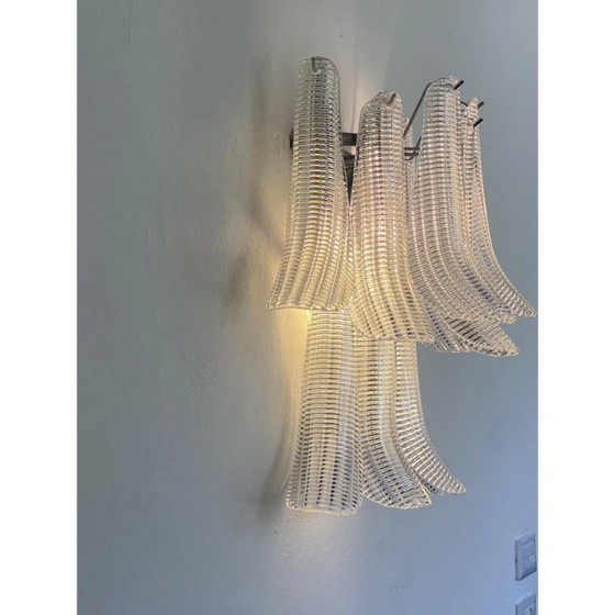 Image 1 of Moderne wandlampen "Selle" van Murano-glas in Mazzega-stijl met diamantgeslepen transparantie — Set van twee