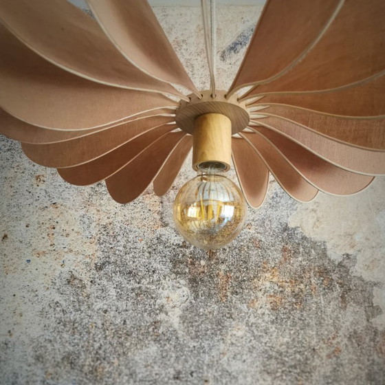 Image 1 of Suspension Hélice, 18 blades in rattan and fabric (customizable shade)