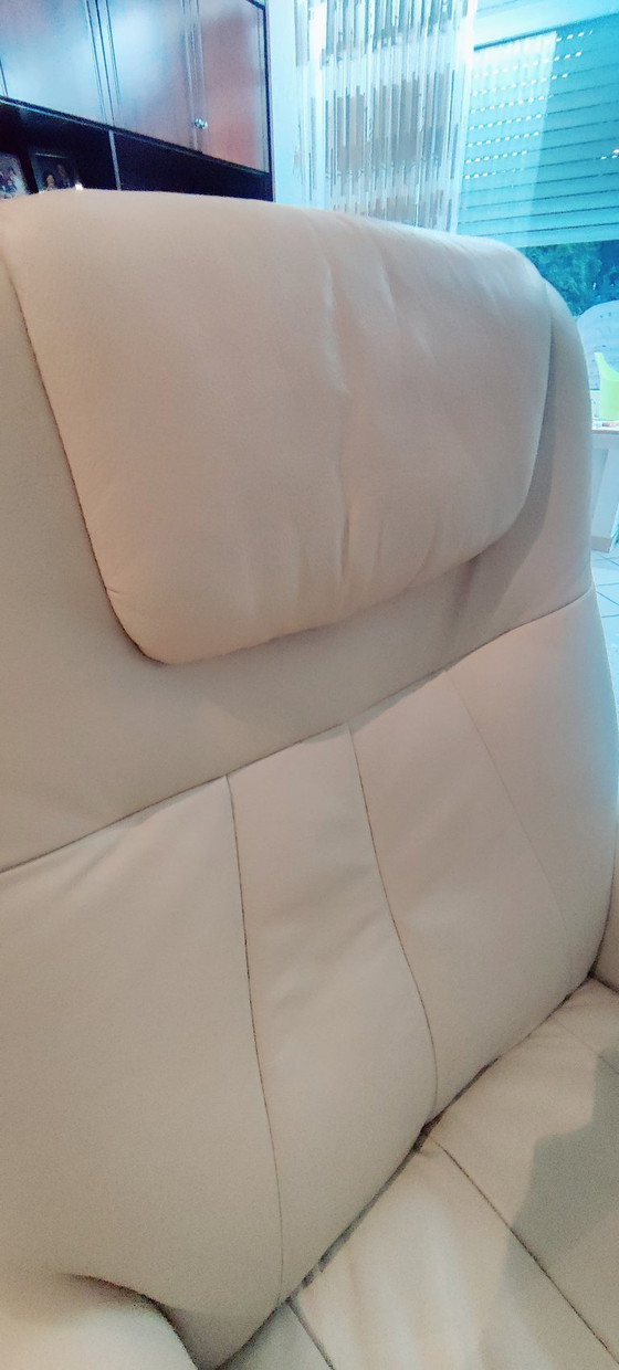 Verstellbarer Sessel aus Leder, Beige, Verstellbarer relaxsessel, Holz, Modern (Foto 7 von 7)