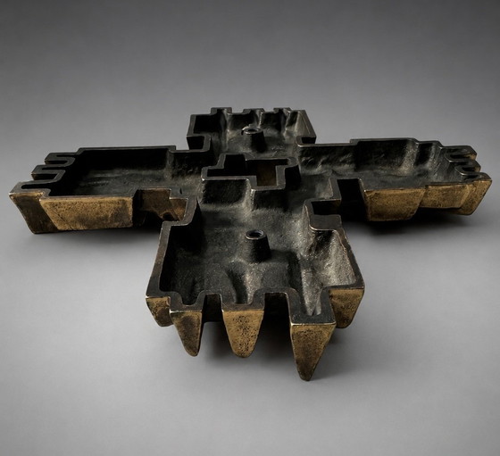 Image 1 of Brutalist Cubist Bronze Wall Cross | Geometric Modernist Sculpture | 1970s