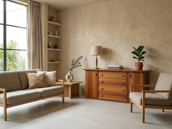 Image 1 of Italiaans design uit de jaren 70, brutalistisch-modernistisch geometrisch dressoir