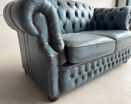 Chesterfield Winchester Furniture 2-seater sofa, 2 seaters, Leather, Blue (photo 10 of 15)