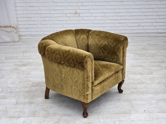 1950s, Danish relax chair, furniture velour, beech wood., Armchairs, Textile, Green (photo 18 of 18)