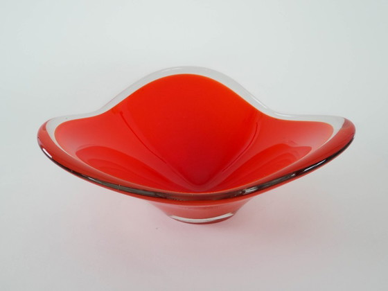 Image 1 of Rode schaal, Murano glas, Italiaans design, jaren 60, gemaakt in Italië