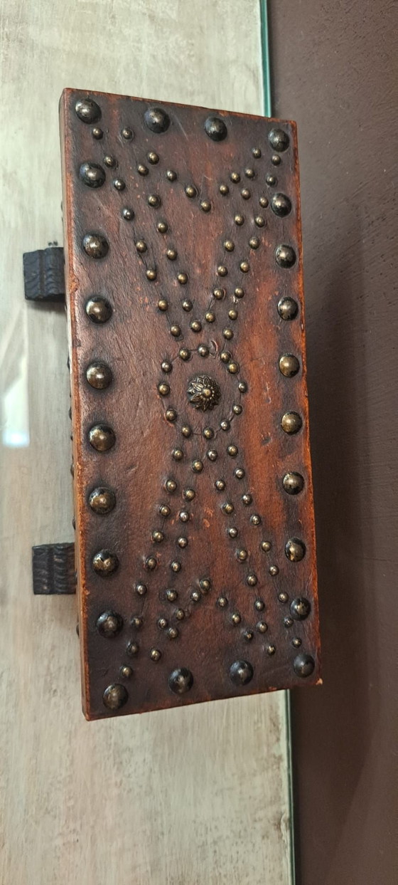 Antique handcrafted jewelry box, Decorative Objects, Leather, Wood, Brown (photo 6 of 8)