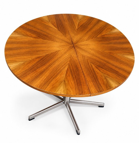 Round Extendable Dining Table by EMU, Italy, 1960s – Wood, polished steel (photo 3 of 5)