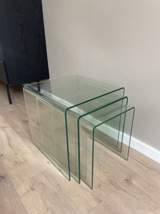 Vintage Satz von 3 Glas Couchtischen