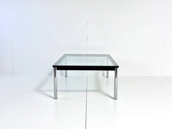 Vintage Glass Coffee table, Chrome & black metal frame, Made in Italy, Transparent, Modern (photo 10 of 15)