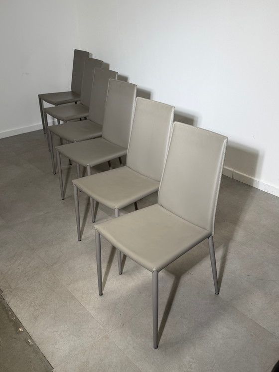 Image 1 of Calligaris Aida CS1484 eetkamerstoelen – set van 6 – echt leer – gemaakt in Italië