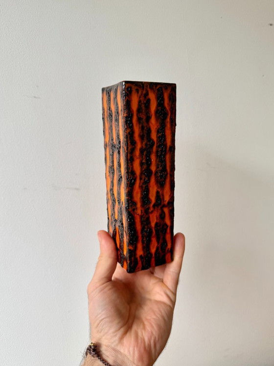 Image 1 of Vaso quadrato arancione vintage Fat Lava di Scheurich Keramik 423