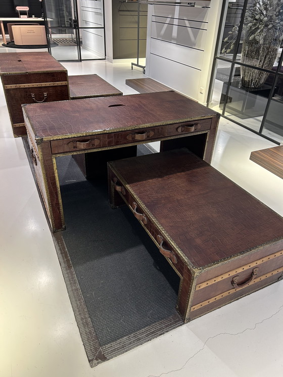 Image 1 of Exclusive Leather Trunk Tables – Genuine Leather with Crocodile Print – Boutique Luxury Set