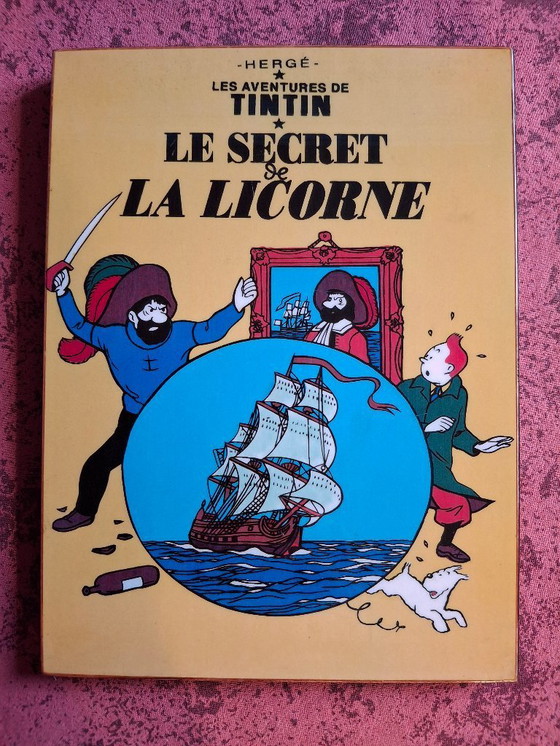 Image 1 of Lot de 4 tableaux peints à la main et laqués Tintin