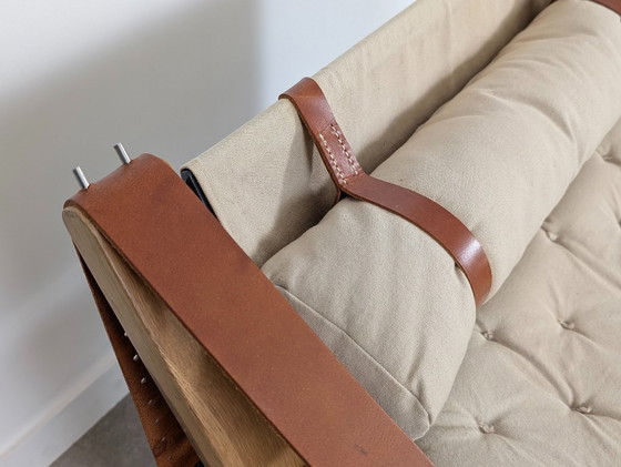 Image 1 of Fauteuil danois avec sangles en toile et cuir, XXe siècle